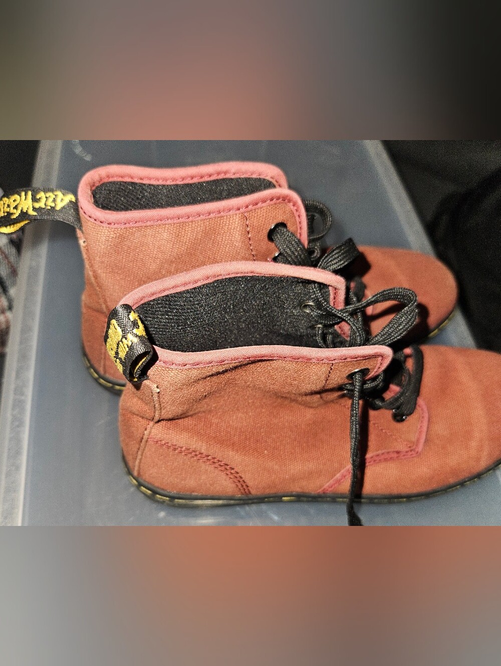 Dr. Martens Kids Rust Canvas Ankle Boots with Black Accents (Sz 6)